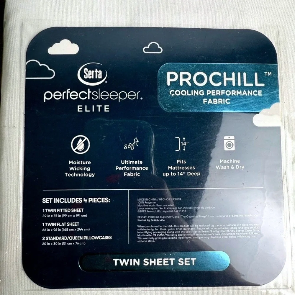 Serta Perfect Sleeper Elite ProChill Twin Sheet Set White Cooling 4 Piece NEW